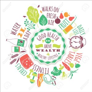 Healthy lifestyle vector illustration with typography. Design elements for a poster, flyer, graphic module.
